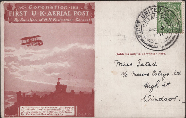 140850 1911 FIRST U.K. AERIAL LONDON POSTCARD IN BROWN TO WINDSOR.