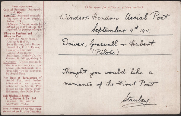 140850 1911 FIRST U.K. AERIAL LONDON POSTCARD IN BROWN TO WINDSOR.