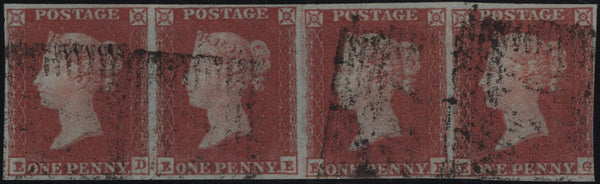 140876 1851 1D PL.131 (SG8) GOOD USED STRIP OF FOUR ED EE EF EG.