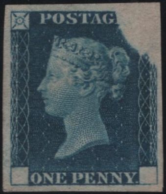 140883 1840 1D RAINBOW TRIAL IN DEEP BLUE ON WHITE WOVE PAPER (SPEC DP20 STATE 3).