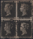 140884 1840 1D BLACK PL.1B (SG2) GOOD USED BLOCK OF FOUR WITH RE-ENTRIES.