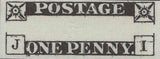 140884 1840 1D BLACK PL.1B (SG2) GOOD USED BLOCK OF FOUR WITH RE-ENTRIES.