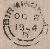 140886 1844 LETTER REGISTERED MAIL LONDON TO BIRMINGHAM, 1D POSTAGE, 1/- REGISTRATION.