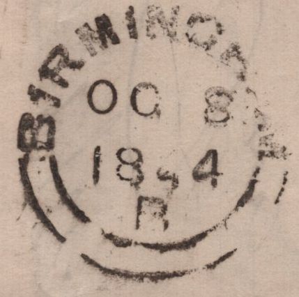 140886 1844 LETTER REGISTERED MAIL LONDON TO BIRMINGHAM, 1D POSTAGE, 1/- REGISTRATION.