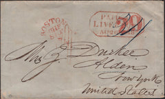 140888 1848 MAIL LIVERPOOL TO NEW YORK WITH ATTRACTIVE RANGE OF HAND STAMPS.