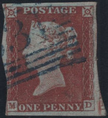 140904 1844 1D PL.49 (SG8)(MD WITH 'M' DOUBLE (SPEC BS38a), BLUE CANCELLATION.