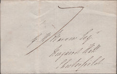 140961 1833 MAIL ASHBOURN, DERBYS TO CHESTERFIELD WITH 'TOO LATE' HAND STAMP OF ASHBOURN IN RED (DY33).