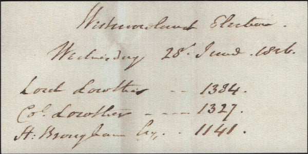 140969 1826 MAIL KENDAL TO COLNE, LANCS WITH ELECTION RESULTS AND 'KENDAL' DATED MILEAGE MARK (WE193).