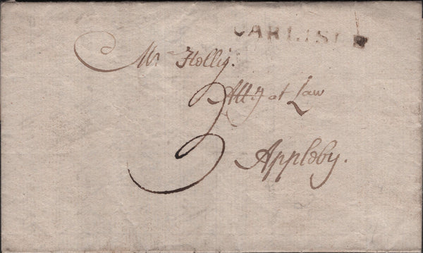 140971  1793 MAIL CARLISLE, CUMBERLAND TO APPLEBY WITH 'CARLISLE' STRAIGHT LINE HAND STAMP (CU119).