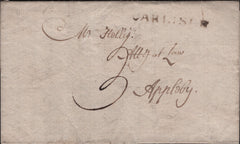 140971  1793 MAIL CARLISLE, CUMBERLAND TO APPLEBY WITH 'CARLISLE' STRAIGHT LINE HAND STAMP (CU119).