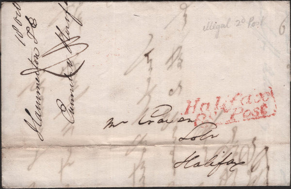 140984 1831 MAIL TODMORDEN, LANCS TO HALIFAX WITH 'Halifax/Py Post' HAND STAMP IN RED (YK1211).