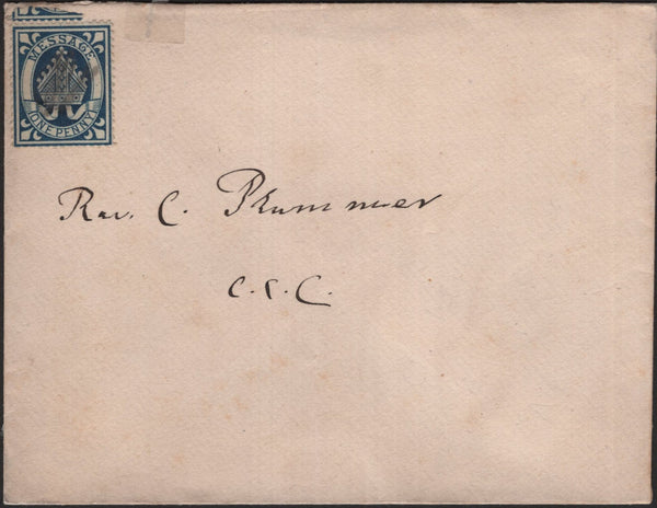 140992 CIRCA 1877 ENVELOPE FROM LINCOLN COLLEGE, OXFORD TO CORPUS CHRISTI COLLEGE WITH LINCOLN COLLEGE 1D DEEP BLUE COLLEGE STAMP (CS11).