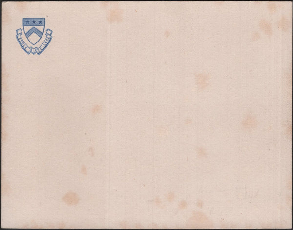 141011 CIRCA 1876 CARD, 114 X 40MM, WITH VERY FINE IMPRESSION PROPOSED KEBLE COLLEGE 'PARCELS STAMP' IN BLUE.