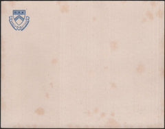 141011 CIRCA 1876 CARD, 114 X 40MM, WITH VERY FINE IMPRESSION PROPOSED KEBLE COLLEGE 'PARCELS STAMP' IN BLUE.