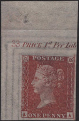 141016 1856 DIE 2 1D PL.33 SUPERB UPPER LEFT CORNER MARGINAL IMPRIMATUR WITH PLATE NUMBER AND INSCRIPTION.