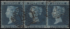 141018 1858 2D BLUE PL.6 L.C.16 (SG36a) VERY FINE USED STRIP OF THREE.