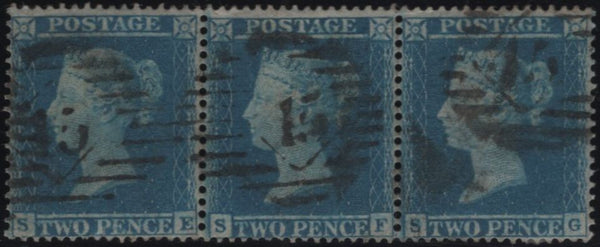 141031 1855 2D BLUE PL.5 L.C.16 (SG27) VERY FINE USED STRIP OF THREE.