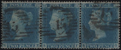 141031 1855 2D BLUE PL.5 L.C.16 (SG27) VERY FINE USED STRIP OF THREE.