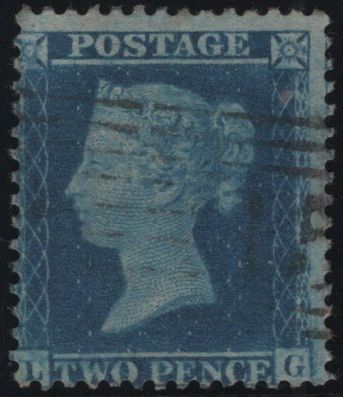 141032 1857 2D BLUE PL.6 (SG35)(LG WITH CONSTANT VARIETY SPEC F7h) GOOD TO FINE USED.