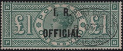 141036 1892 £1 GREEN 'I.R. OFFICIAL' (SGO16) GOOD TO FINE USED.