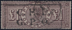 141037 1884 £1 BROWN-LILAC WMK CROWNS (SG185) GOOD USED.