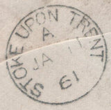141066 1861 1D PINK ENVELOPE MANCHESTER TO LONGTON, STAFFS WITH 'MANCHESTER/498' SPOON (RA92).