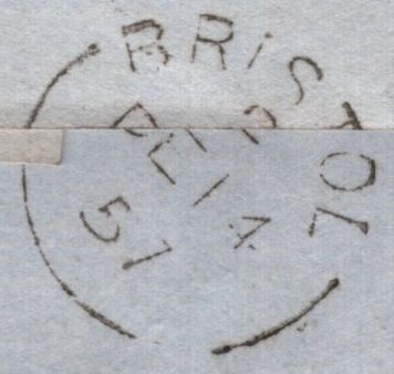 141072 1857 MAIL CHELTENHAM TO BRISTOL WITH DIE 2 1D (SG40) VERY RARE 'CHELTENHAM/177' SPOON CANCELLATION (RA29).