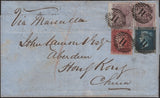 141098 1861 THREE COLOUR COMBINATION LONDON TO HONG KONG, CHINA WITH 1D (SG40), 2D (SG45) AND 6D (SG69).