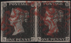 141104 1840 1D BLACK PL.7 (SG2) FINE USED HORIZONTAL PAIR LC LD.