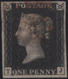 141108 1840-1841 MATCHED PAIR 1D BLACK PL.8 (SG2) AND 1D RED (SG7) LETTERED TJ WITH MAJOR RE-ENTRY.