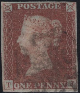 141108 1840-1841 MATCHED PAIR 1D BLACK PL.8 (SG2) AND 1D RED (SG7) LETTERED TJ WITH MAJOR RE-ENTRY.