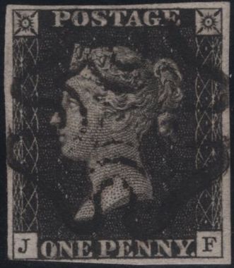 141110 1840-1841 MATCHED PAIR 1D BLACK PL.8 (SG2) AND 1D RED (SG7) LETTERED JF.