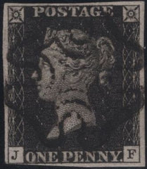 141110 1840-1841 MATCHED PAIR 1D BLACK PL.8 (SG2) AND 1D RED (SG7) LETTERED JF.