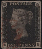 141111 1840-1841 MATCHED PAIR 1D BLACK PL.8 (SG2) AND 1D RED (SG7) LETTERED DB.