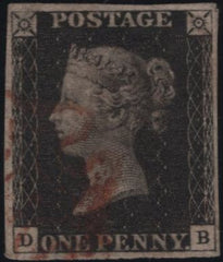141111 1840-1841 MATCHED PAIR 1D BLACK PL.8 (SG2) AND 1D RED (SG7) LETTERED DB.