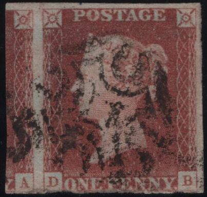 141111 1840-1841 MATCHED PAIR 1D BLACK PL.8 (SG2) AND 1D RED (SG7) LETTERED DB.