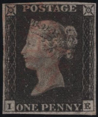 141113 1840-1841 MATCHED PAIR 1D BLACK PL.2 (SG2) AND 1D RED (SG7) LETTERED IE.