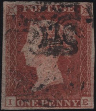 141113 1840-1841 MATCHED PAIR 1D BLACK PL.2 (SG2) AND 1D RED (SG7) LETTERED IE.