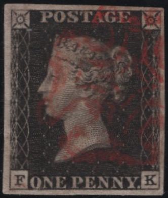 141115 1840-1841 MATCHED PAIR 1D BLACK PL.8 (SG2) AND 1D RED (SG7) LETTERED FK.