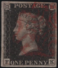 141115 1840-1841 MATCHED PAIR 1D BLACK PL.8 (SG2) AND 1D RED (SG7) LETTERED FK.