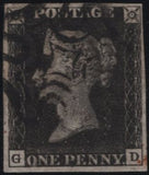 141116 1840-1841 MATCHED PAIR 1D BLACK PL.9 (SG2) AND 1D RED STATE TWO (SG7 SPEC AS65) LETTERED GD.