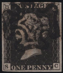 141117 1840-1841 MATCHED PAIR 1D BLACK PL.9 (SG2) AND 1D RED (SG7) LETTERED SC.
