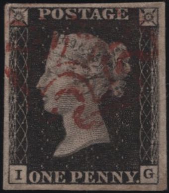 141118 1840-1841 MATCHED TRIO 1D BLACK PL.8 (SG2) X 2 WITH BLACK AND RED MALTESE CROSSES, ALSO 1D RED (SG7) ALL LETTERED IG.