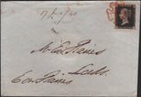 141119 1840 MAIL LONDON TO LEEDS WITH 1D BLACK PL.5 (SG2) USED 17th JUNE 1840, FIRST RECORDED DAY OF USE PLATE FIVE.