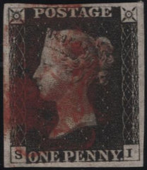 141121 1840-1841 MATCHED PAIR 1D BLACK PL.5 (SG2) AND 1D RED (SG7) LETTERED SI.