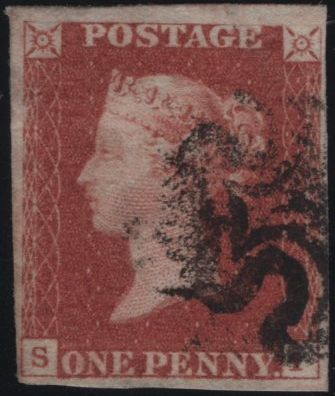 141121 1840-1841 MATCHED PAIR 1D BLACK PL.5 (SG2) AND 1D RED (SG7) LETTERED SI.