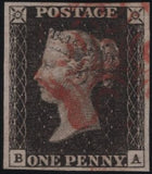 141122 1840 MATCHED PAIR 1D GREY-BLACK PL.1A (SG3) AND 1D BLACK PL.1B (SG2) LETTERED BA.