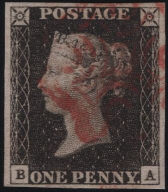 141122 1840 MATCHED PAIR 1D GREY-BLACK PL.1A (SG3) AND 1D BLACK PL.1B (SG2) LETTERED BA.