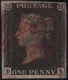 141122 1840 MATCHED PAIR 1D GREY-BLACK PL.1A (SG3) AND 1D BLACK PL.1B (SG2) LETTERED BA.