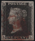 141124 1840-1841 MATCHED PAIR 1D BLACK PL.5 (SG2) AND 1D RED (SG7) LETTERED AL.